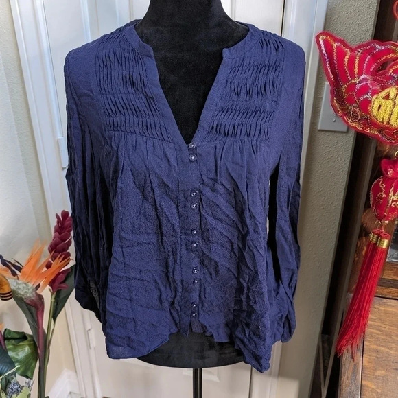 Moving Sale!  💘 Maeve Blue Pintuck Peasant Blouse Women’s Size 4 - Picture 2 of 6